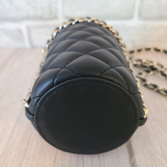 White House Black Market Bag Beverage Bottle Holder Chain Strap Black Quilted - Picture 6 of 11